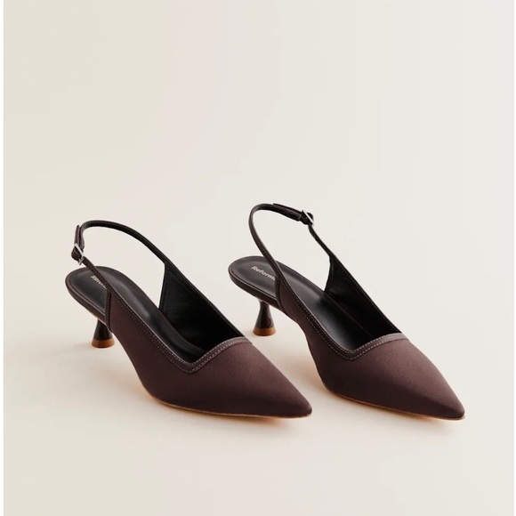 Reformation Shoes - Reformation Walker Slingback Heels in Espresso Satin